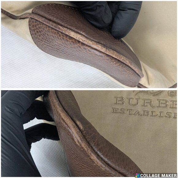 Authentic BURBERRY Beige Embroidered Tote Bag Brown Leather Canvas Logo Large - Picture 8 of 10